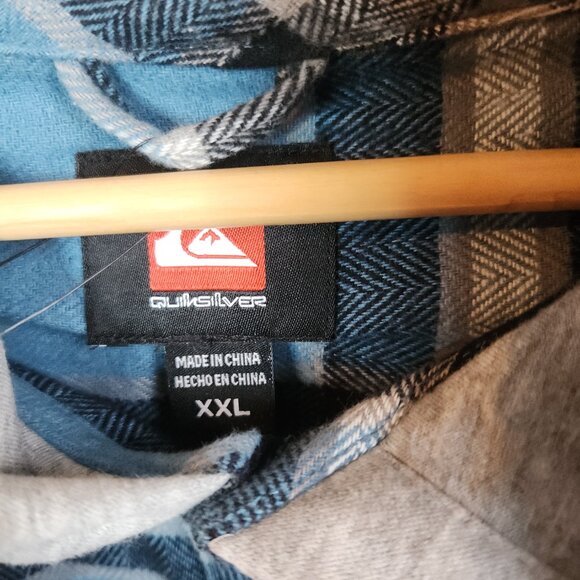 Quiksilver Men's Blue Hooded Flannel Button Up Long Sleeve Sweater Size XXL NWT - Picture 6 of 11